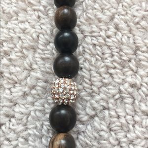 Luxe long wood bead and pave necklace!